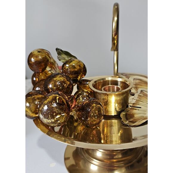 Vintage Handblown Amber Murano Glass Grapes Cluster Leaf MCM Decorative Glass - Picture 6 of 14